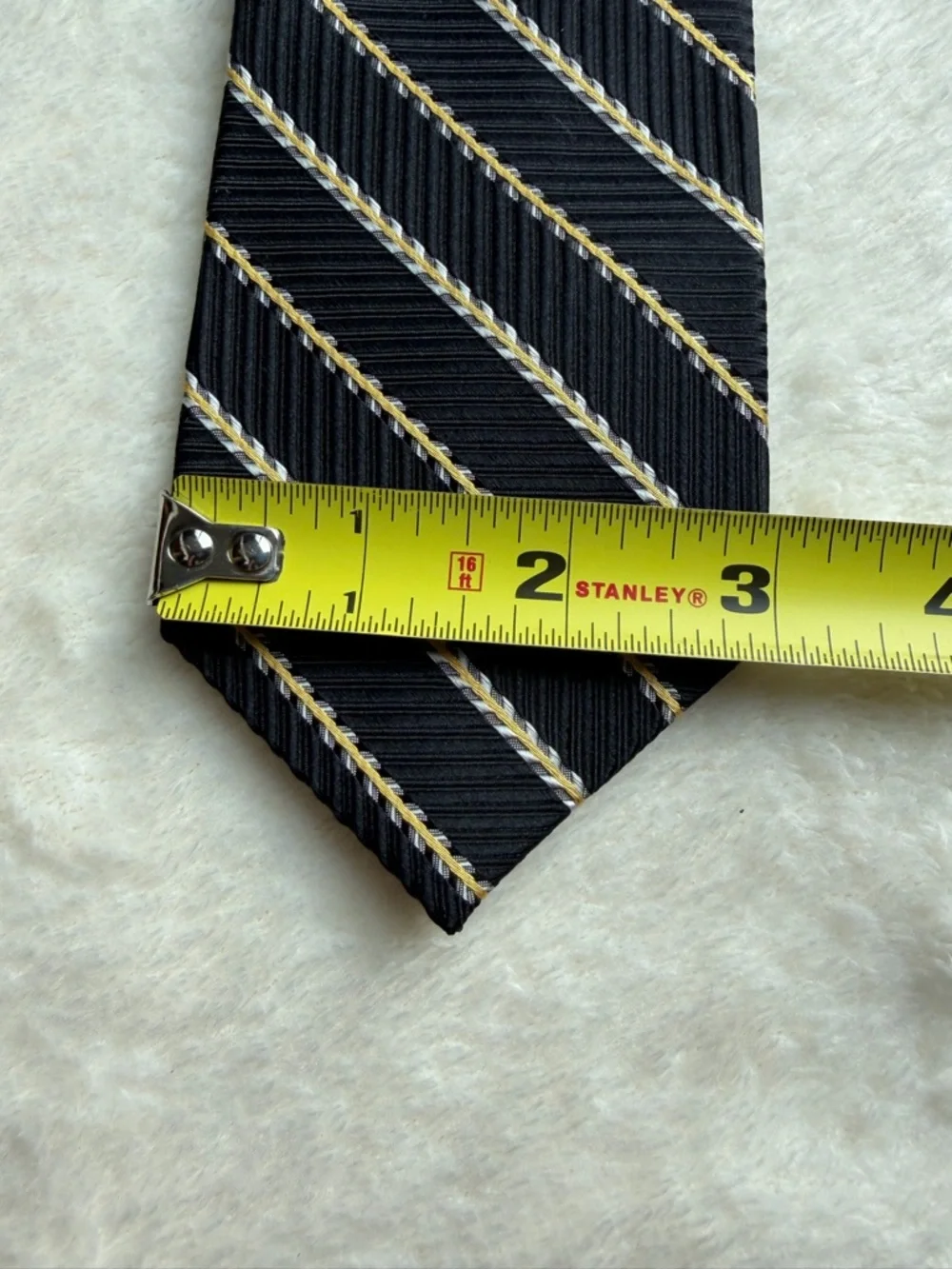 Vintage Paul Lawrence‎ Black Diagonal Stripe Necktie with Cream Accent